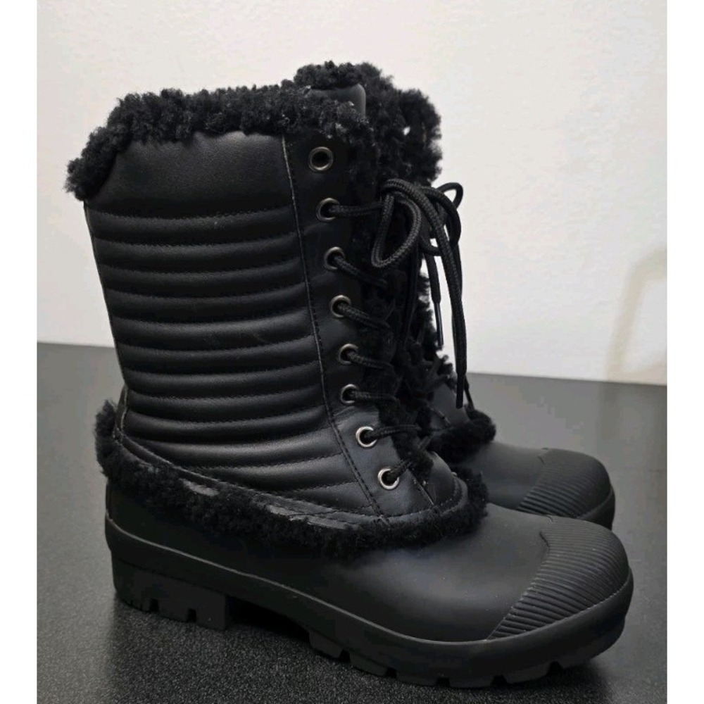 Hunter Quilted Sheepskin Fur Snow Rain Boot Lace Up Lined‎ Moto Grunge Rubber 7